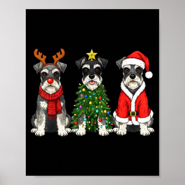 Poster Retro Christmas Miniature Schnauzer Santa Reindeer (Frente)