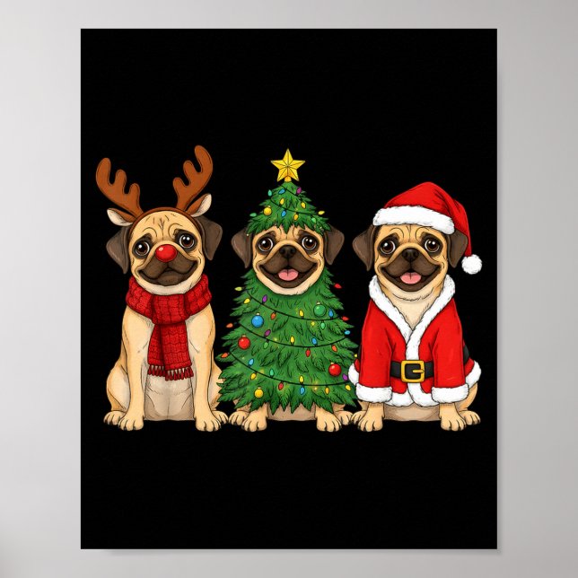 Poster Retro Christmas Puggle Santa Reindeer Dog Lover  (Frente)