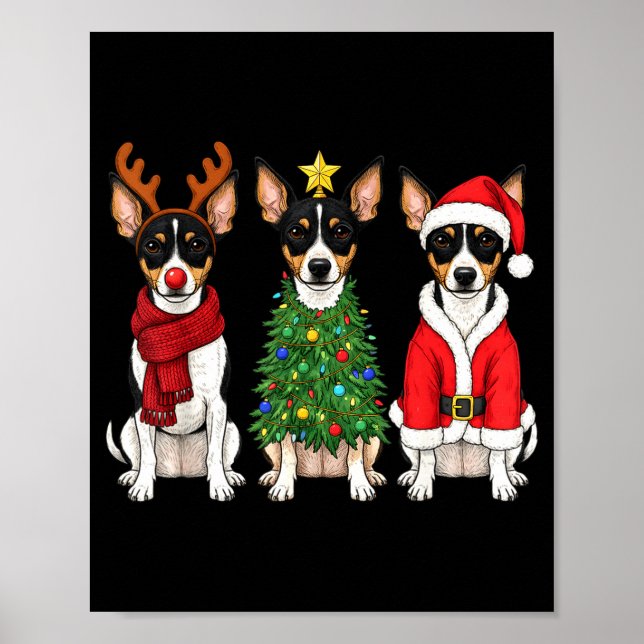 Poster Retro Christmas Rat Terrier Santa Reindeer Dog Lov (Frente)