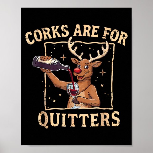 Poster Retro Christmas Reindeer Drink Wine Corks Are For  (Frente)