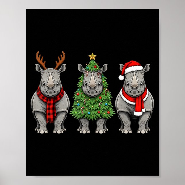 Poster Retro Christmas Rhino Santa Reindeer Safari Animal (Frente)