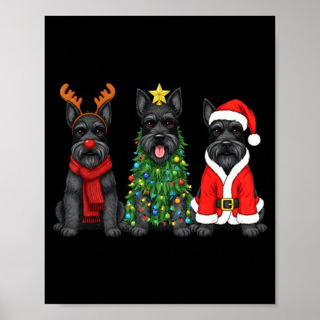 Poster Retro Christmas Scottierrier Santa Reindeer Dog Lo (Frente)