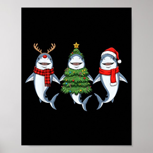 Poster Retro Christmas Shark Santa Reindeer  (Frente)