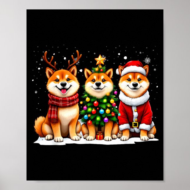 Poster Retro Christmas Shiba Inu Santa Reindeer Dog Lover (Frente)