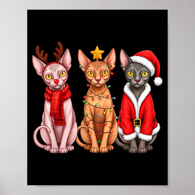 Poster Retro Christmas Sphynx Cat Santa Reindeer  (Frente)