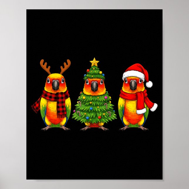 Poster Retro Christmas Sun Conure Parrot Santa Reindeer  (Frente)