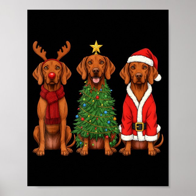 Poster Retro Christmas Vizsla Santa Reindeer Dog Lover  (Frente)