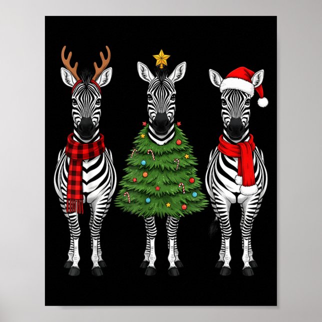 Poster Retro Christmas Zebra Santa Reindeer Safari Animal (Frente)