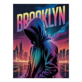 Pôster Retro City Night Poster – Vibrant Neon Hooded
