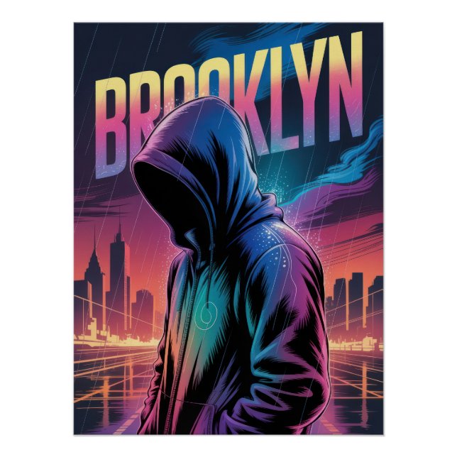 Pôster Retro City Night Poster – Vibrant Neon Hooded (Frente)