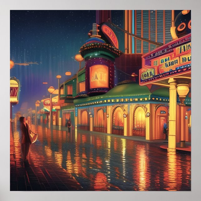 Poster Retro City Street Lights Urban Art (Frente)