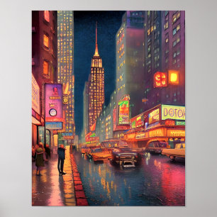 Poster Retro City Street Lights Urban Art