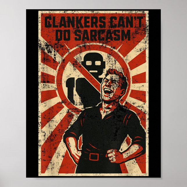 Poster Retro Clanker Can't Do Sarcasm Funny Robot Ster  (Frente)