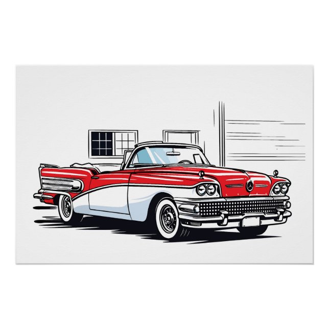 Pôster Retro Classic Convertible Side Pop Art (Frente)