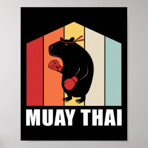 Poster Retro Colorido Animal Trote Kickboxing Capyra Muay