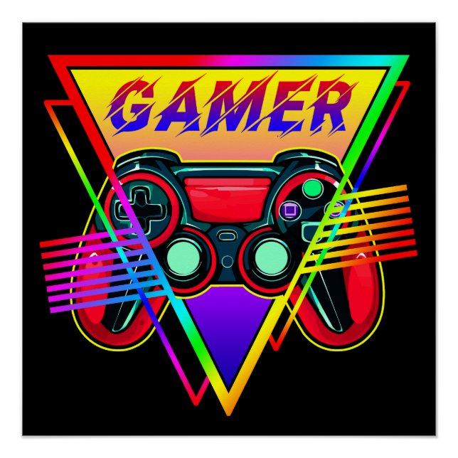 Pôster Retro Colorido Arco-Íris Gamer Computador Jogos  (Frente)