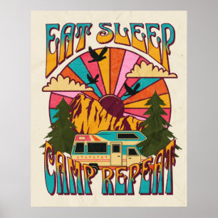 Poster Retro Comer Dormir Acampar Repetir
