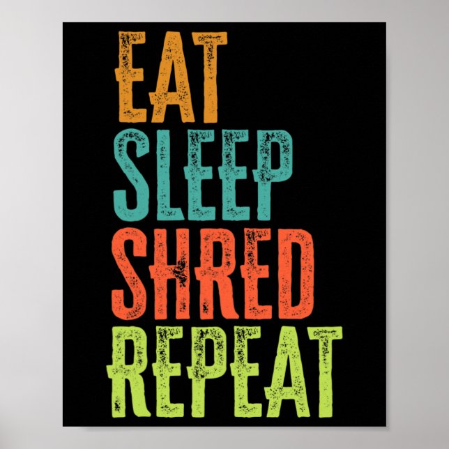 Poster Retro Comer Sono Repetidamente Surfar Snowboard (Frente)