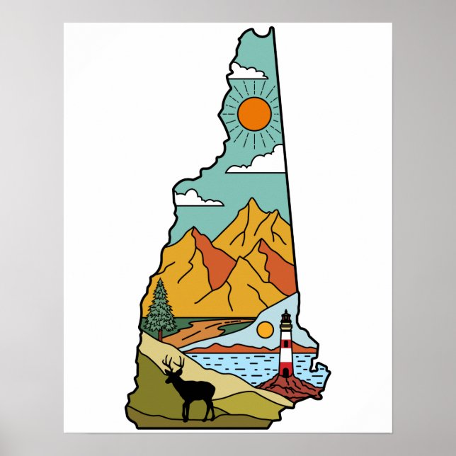 Poster Retro Concord New Hampshire White Mountain (Frente)