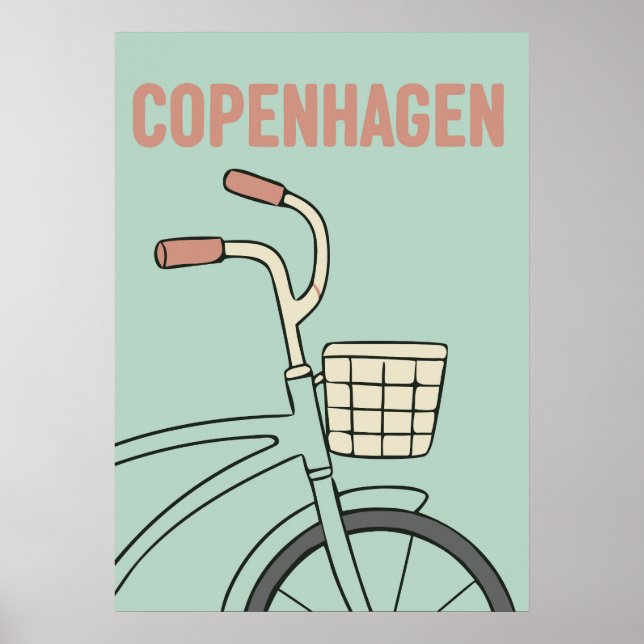 Poster Retro Copenhagen Bicycle Art – Minimal Preppy Styl (Frente)