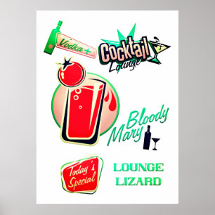Poster Retro coquetel lounge lagostim sangrento bar
