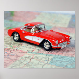 Poster Retro Corvette em 1957 no mapa