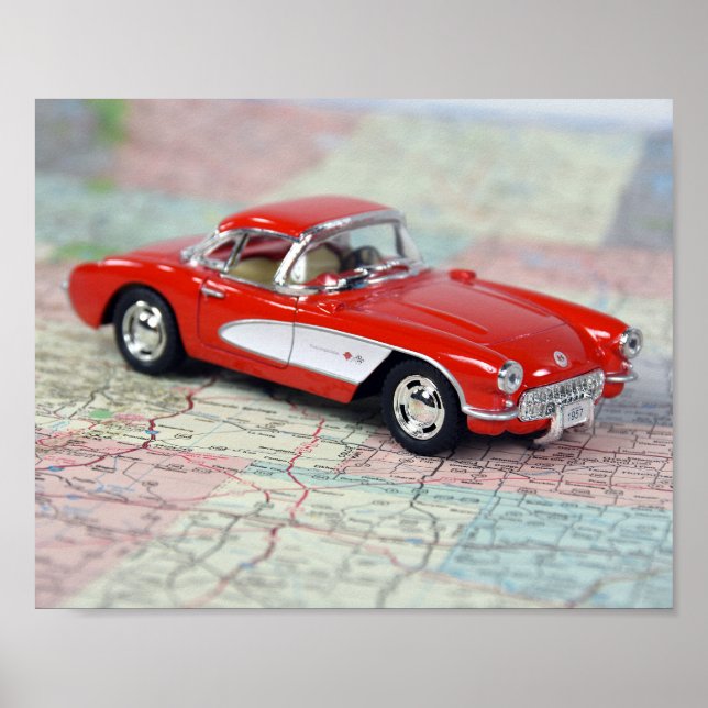 Poster Retro Corvette em 1957 no mapa (Frente)