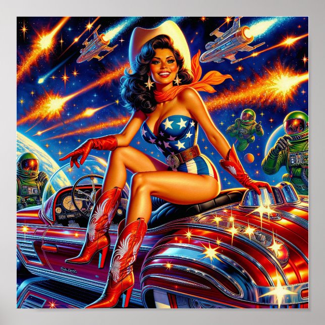 Poster Retro Cowgirl Pin-Up (Frente)