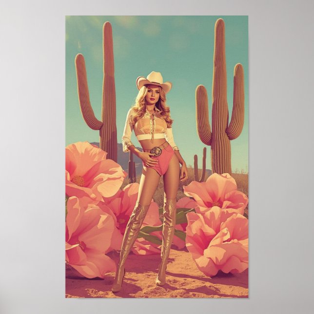 Poster Retro Cowgirl Pin-Up – 1970s Western Desert  (Frente)