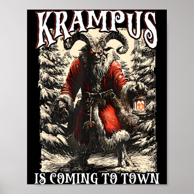 Poster Retro Creepmas Krampus Is Coming To Town Dark Humo (Frente)