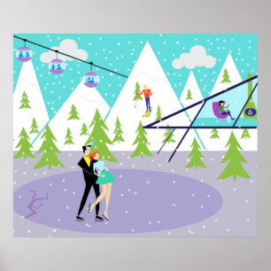 Poster retro da estância de esqui do inverno