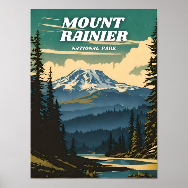 Poster Retro da ilustração do Parque Nacional Monte Raini (Frente)