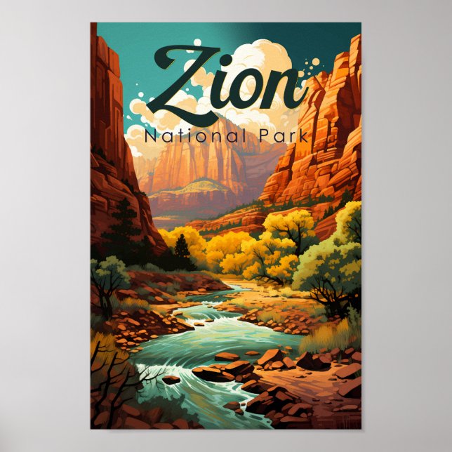 Poster Retro da Ilustração do Parque Nacional Zion (Frente)