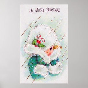 Poster retro da menina do feriado do natal vintage