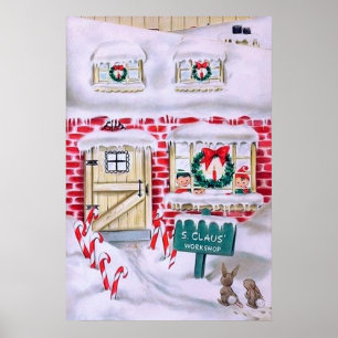 Poster retro da oficina do papai noel do natal