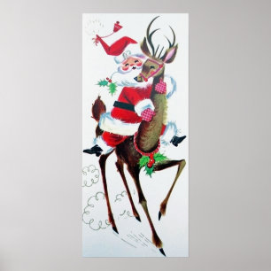Poster retro da rena do papai noel do natal