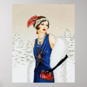 Poster retro da senhora do art deco do natal