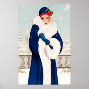 Poster retro da senhora do art deco do natal