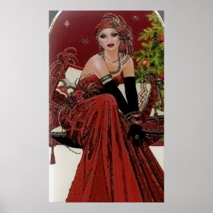 Poster retro da senhora do art deco do natal