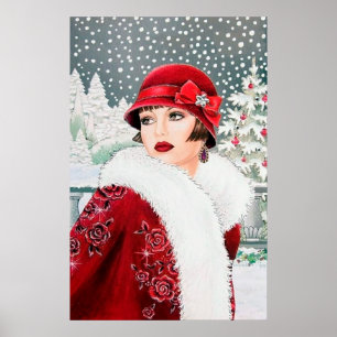 Poster retro da senhora do art deco do natal
