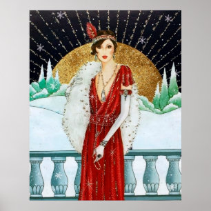 Poster retro da senhora do art deco do natal