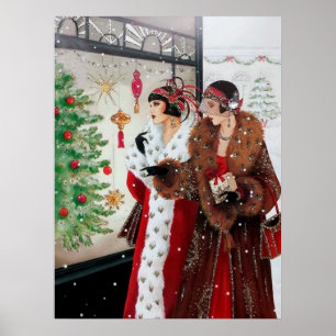 Poster retro da senhora do art deco do natal