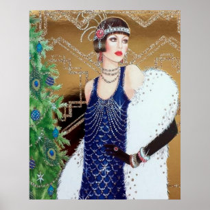Poster retro da senhora do art deco do natal