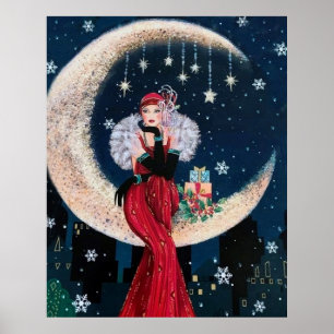 Poster retro da senhora do art deco do natal