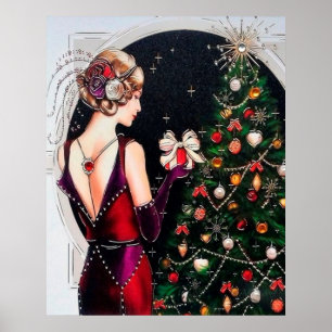 Poster retro da senhora do art deco do natal