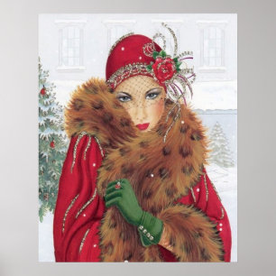 Poster retro da senhora do art deco do natal