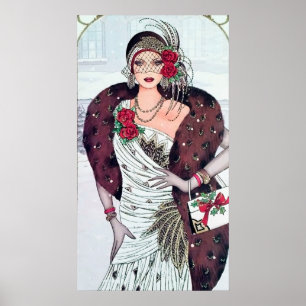Poster retro da senhora do art deco do natal