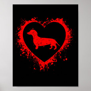 Poster Retro Dachshund Dia dos Namorados Coração Forma Me