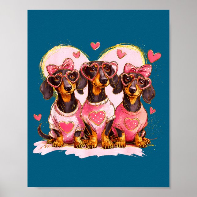 Poster Retro Dachshund With Heart Sungles Valentine's Day (Frente)