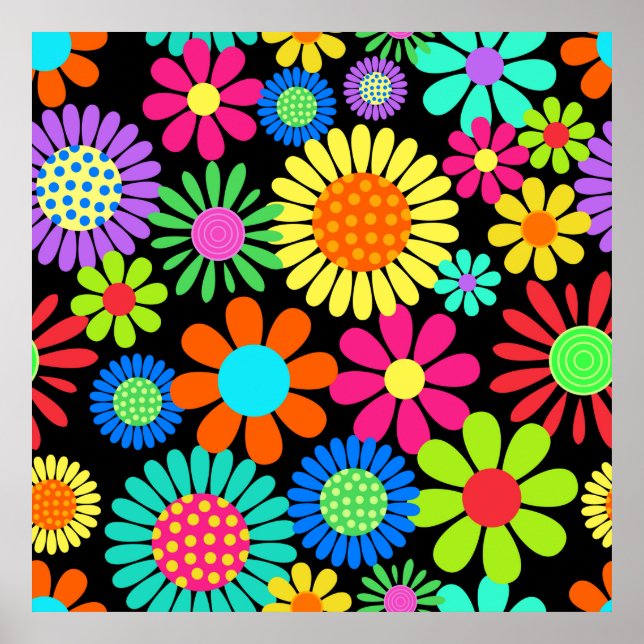 Poster Retro Daisy Blossom Flower Power Pattern (Frente)